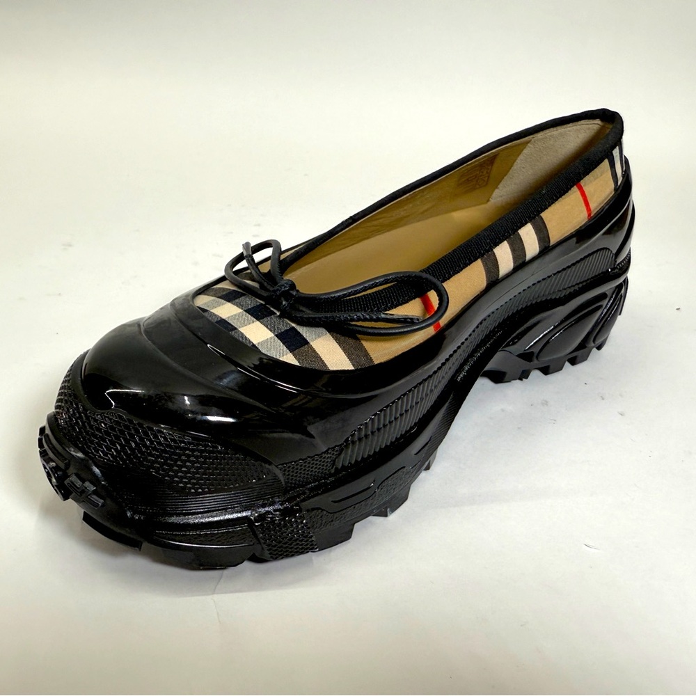 Burberry Black/Beige House Check Canvas And Rubber Linford Ballet Flats Size 38 - Picture 2 of 7